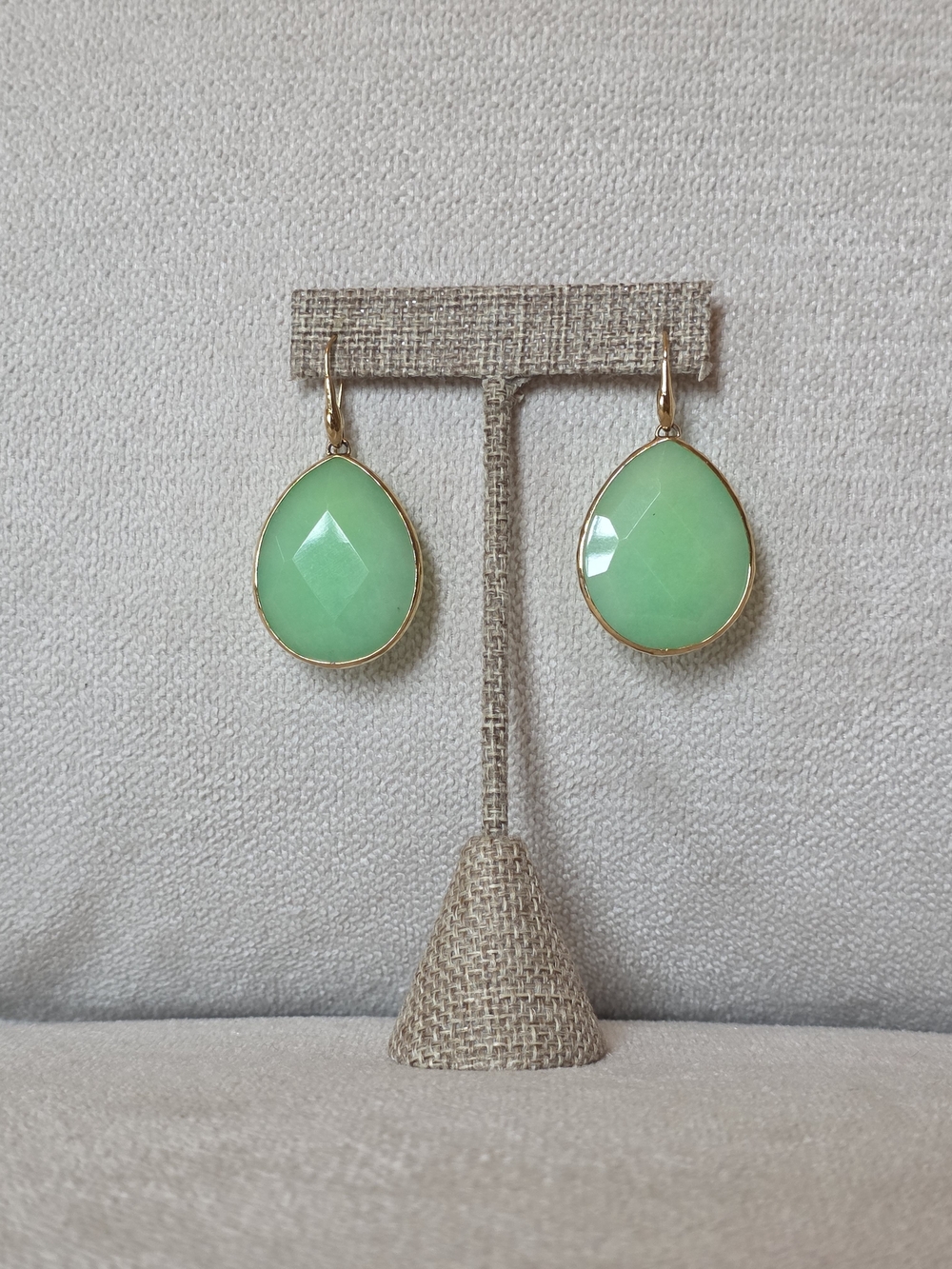 Mint Green Faceted Teardrop Gold Tone Dangle Earrings